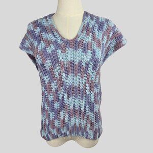 Vintage Handmade Crochet Sleeveless Sweater Top Sz Medium Pastel Blue Grannycore
